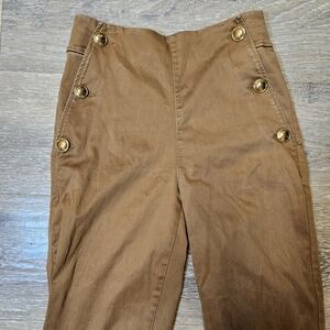 Vintage Designer Massimo Dutti Tan Pants with Gold Buttons Made In Portagul